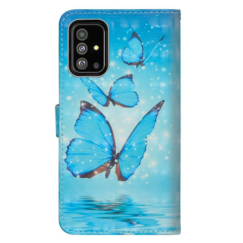 Nahkakotelo Samsung Galaxy A71 Flying Blue Butterflies