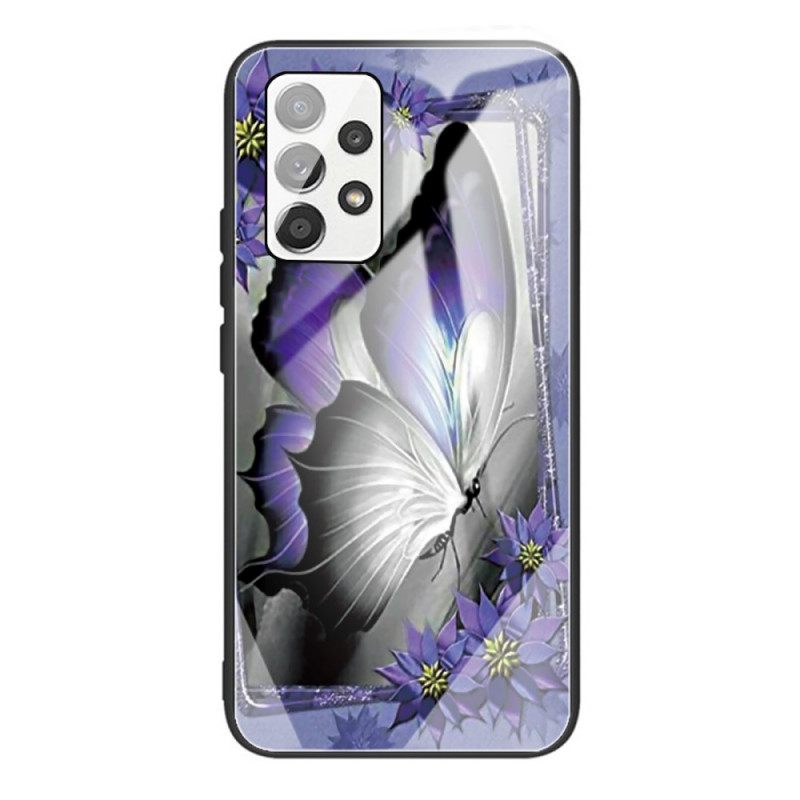 Case Samsung Galaxy A53 5G Purple Butterfly Karkaistu Lasi