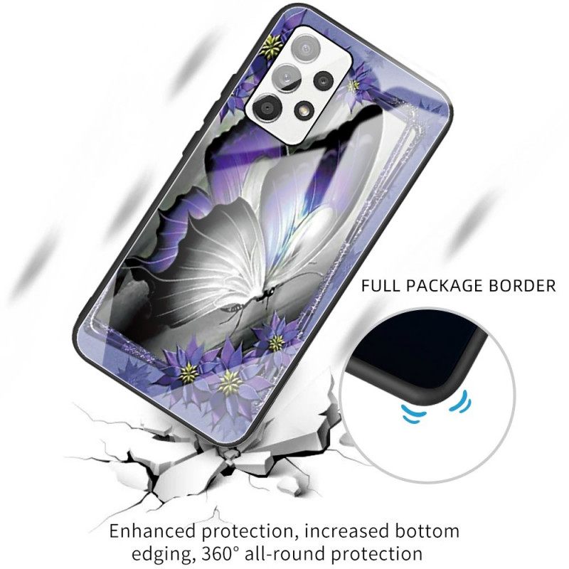 Case Samsung Galaxy A53 5G Purple Butterfly Karkaistu Lasi