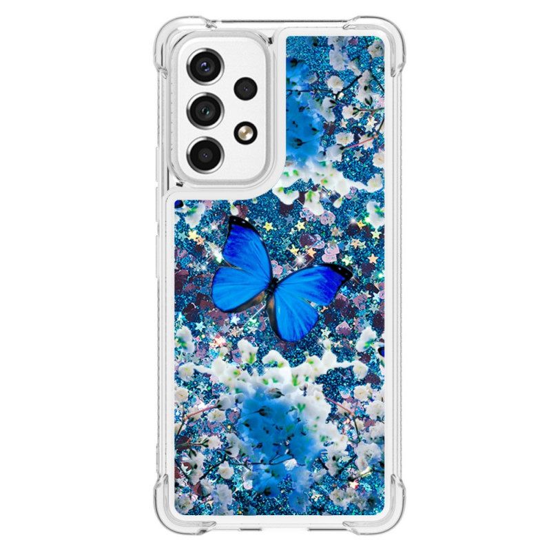 Kuori Samsung Galaxy A53 5G Glitter Blue Butterflies