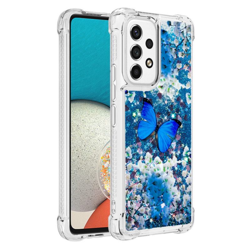 Kuori Samsung Galaxy A53 5G Glitter Blue Butterflies