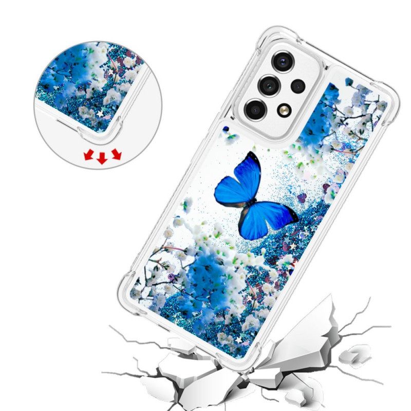 Kuori Samsung Galaxy A53 5G Glitter Blue Butterflies