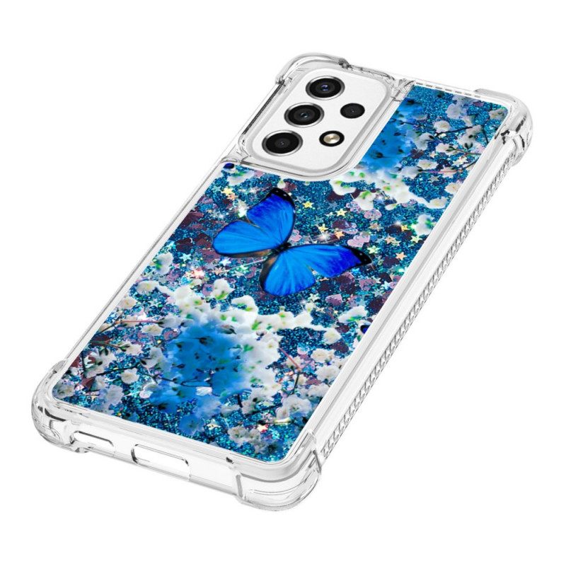 Kuori Samsung Galaxy A53 5G Glitter Blue Butterflies