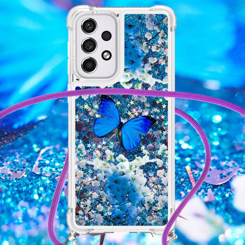 Kuori Samsung Galaxy A53 5G Kiristysnyörillä Butterfly Sequin Kiristysnyöri