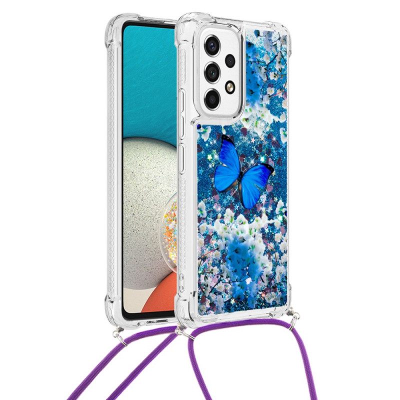 Kuori Samsung Galaxy A53 5G Kiristysnyörillä Butterfly Sequin Kiristysnyöri