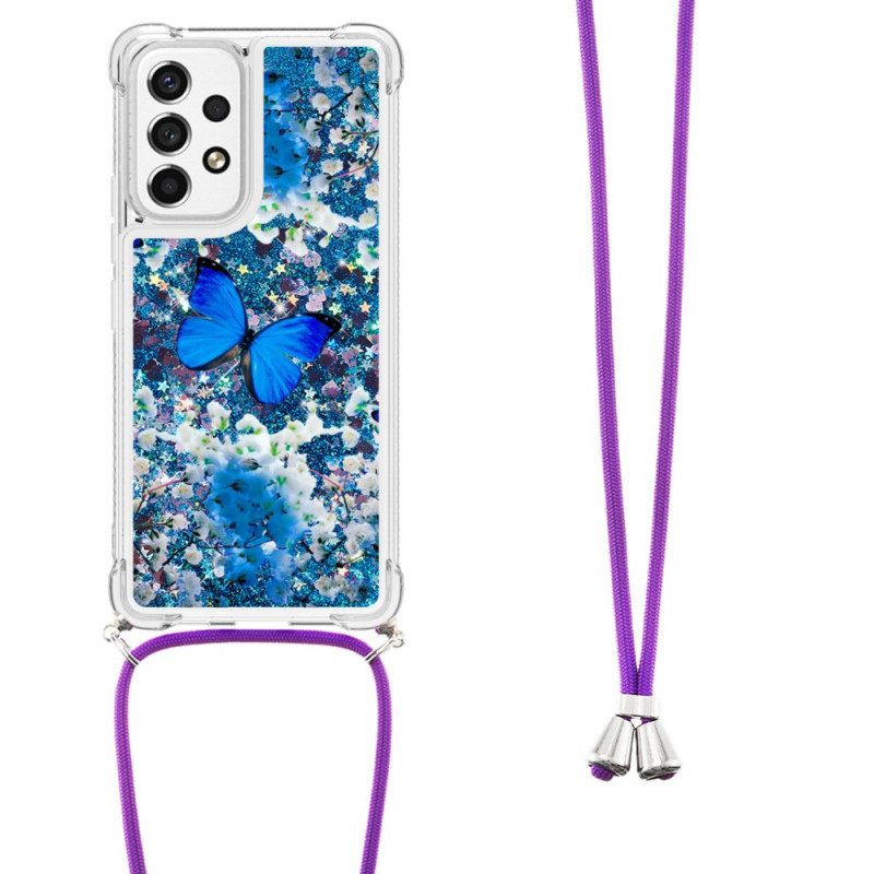 Kuori Samsung Galaxy A53 5G Kiristysnyörillä Butterfly Sequin Kiristysnyöri