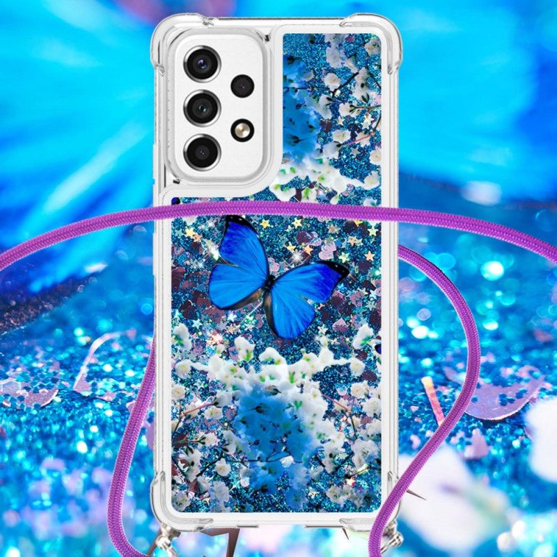 Kuori Samsung Galaxy A53 5G Kiristysnyörillä Butterfly Sequin Kiristysnyöri