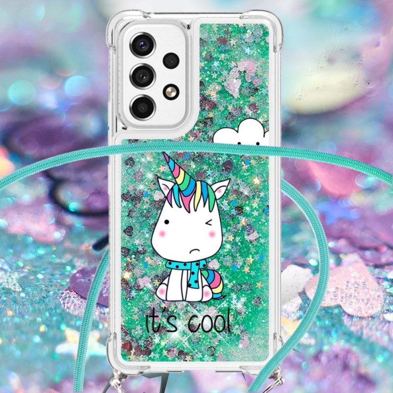 Kuori Samsung Galaxy A53 5G Kiristysnyörillä Unicorn Glitter Vetonauhaan