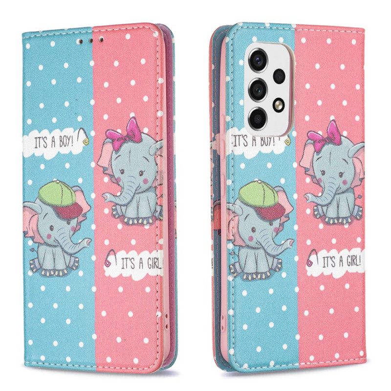 Puhelinkuoret Samsung Galaxy A53 5G Kotelot Flip Baby Elephants