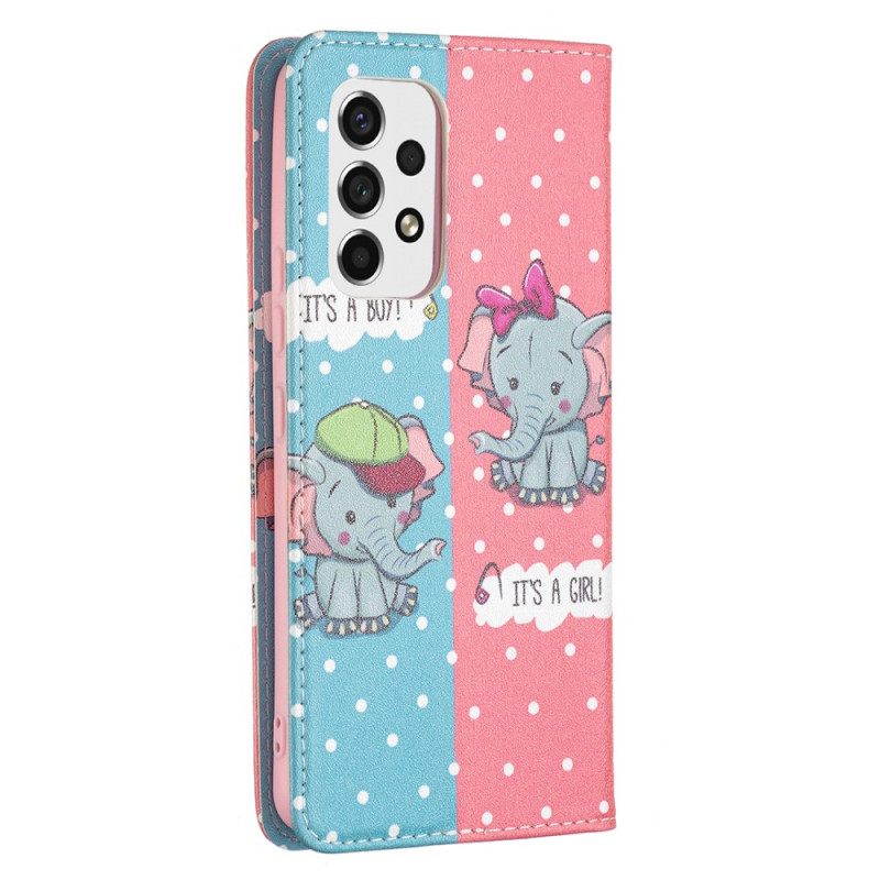 Puhelinkuoret Samsung Galaxy A53 5G Kotelot Flip Baby Elephants