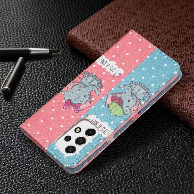 Puhelinkuoret Samsung Galaxy A53 5G Kotelot Flip Baby Elephants