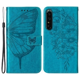 Nahkakotelo Sony Xperia 1 IV Butterfly Kaulanauhalla