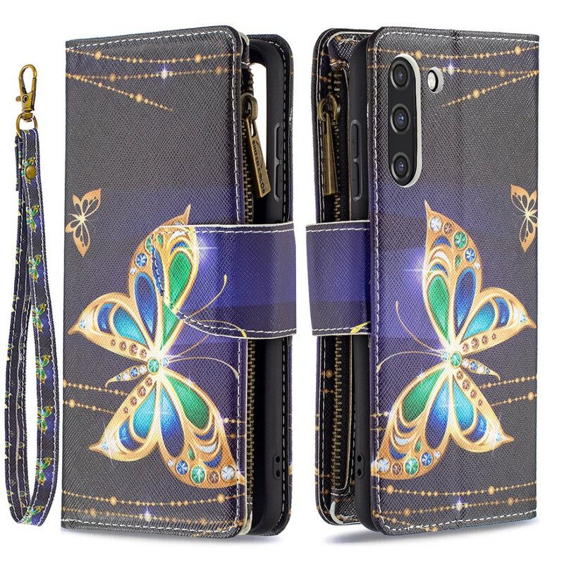 Flip Case Samsung Galaxy S21 FE Butterflies Vetoketjullinen Tasku