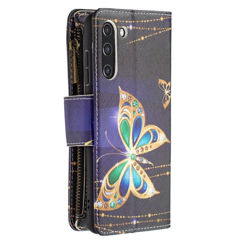 Flip Case Samsung Galaxy S21 FE Butterflies Vetoketjullinen Tasku