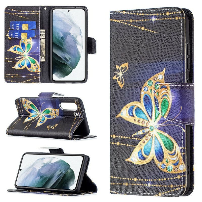 Flip Case Samsung Galaxy S21 FE Golden Butterfly