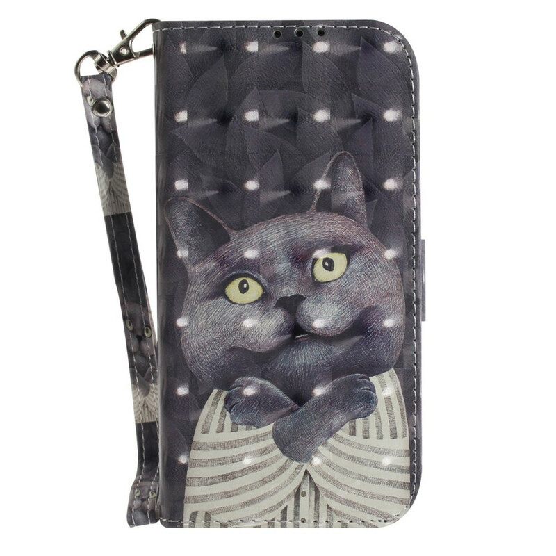 Flip Case Samsung Galaxy S21 FE Suojaketju Kuori Grey Thong Cat