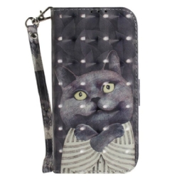 Flip Case Samsung Galaxy S21 FE Suojaketju Kuori Grey Thong Cat