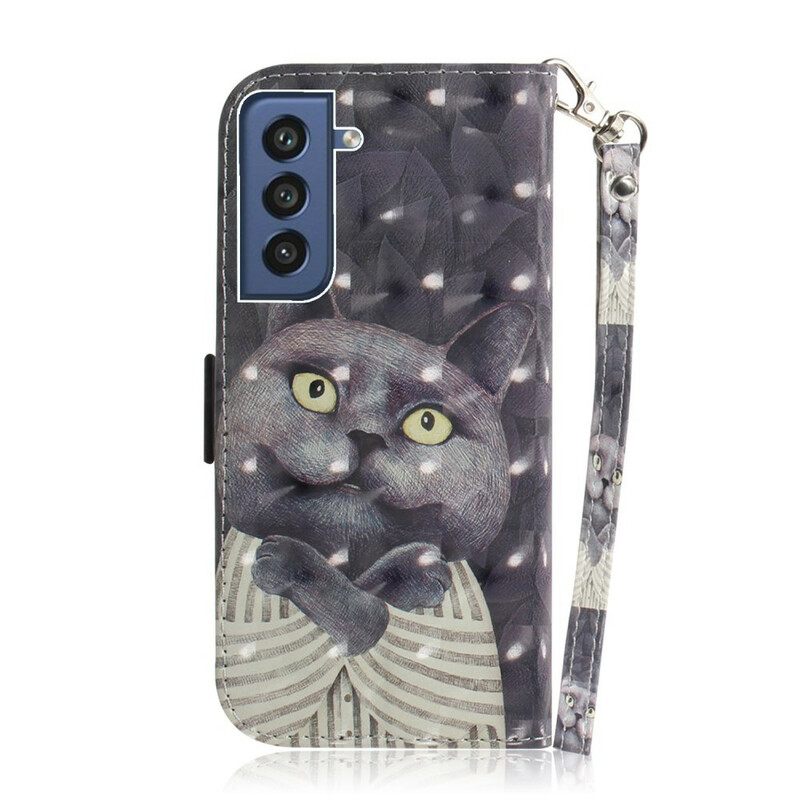 Flip Case Samsung Galaxy S21 FE Suojaketju Kuori Grey Thong Cat