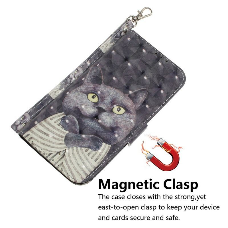 Flip Case Samsung Galaxy S21 FE Suojaketju Kuori Grey Thong Cat