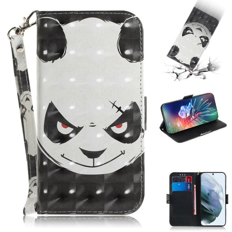 Kotelot Samsung Galaxy S21 FE Suojaketju Kuori Angry Panda Lanyardissa