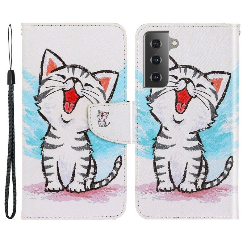 Kotelot Samsung Galaxy S21 FE Suojaketju Kuori Kitten Color Strappy