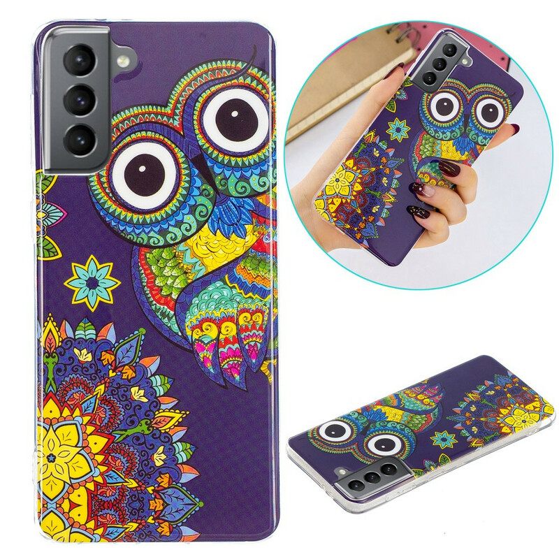 Kuori Samsung Galaxy S21 FE Owl Fluoresoiva Mandala