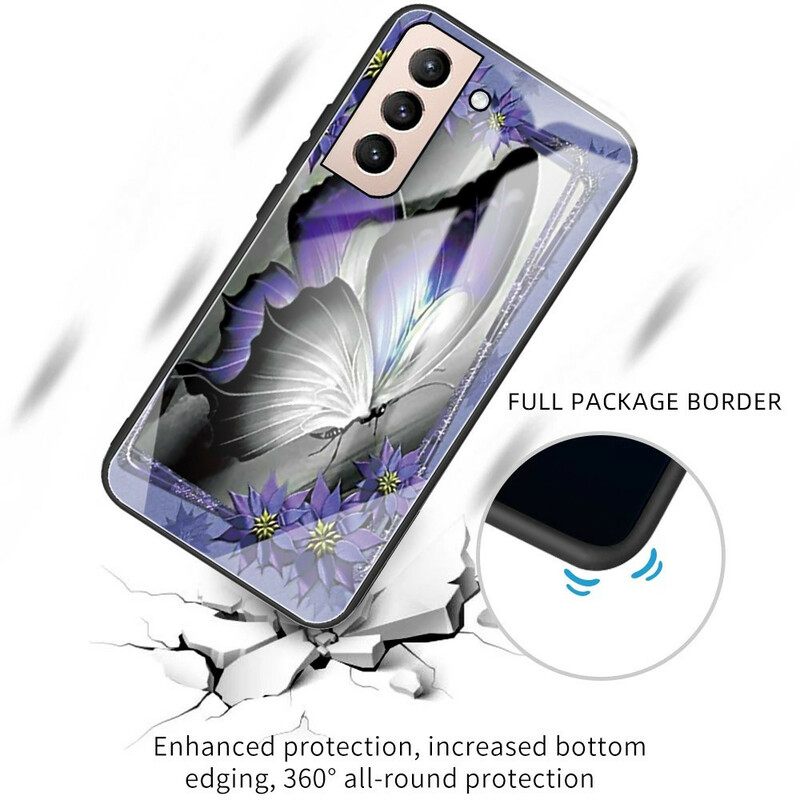 Kuori Samsung Galaxy S21 FE Purple Butterfly Karkaistu Lasi