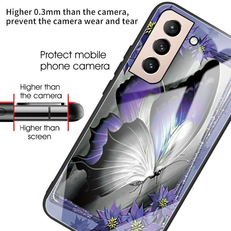 Kuori Samsung Galaxy S21 FE Purple Butterfly Karkaistu Lasi