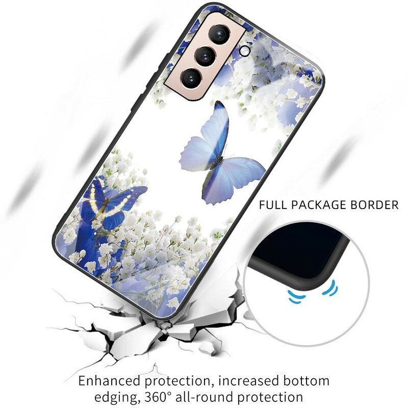 Kuori Samsung Galaxy S21 FE Tempered Glass Butterflies Design