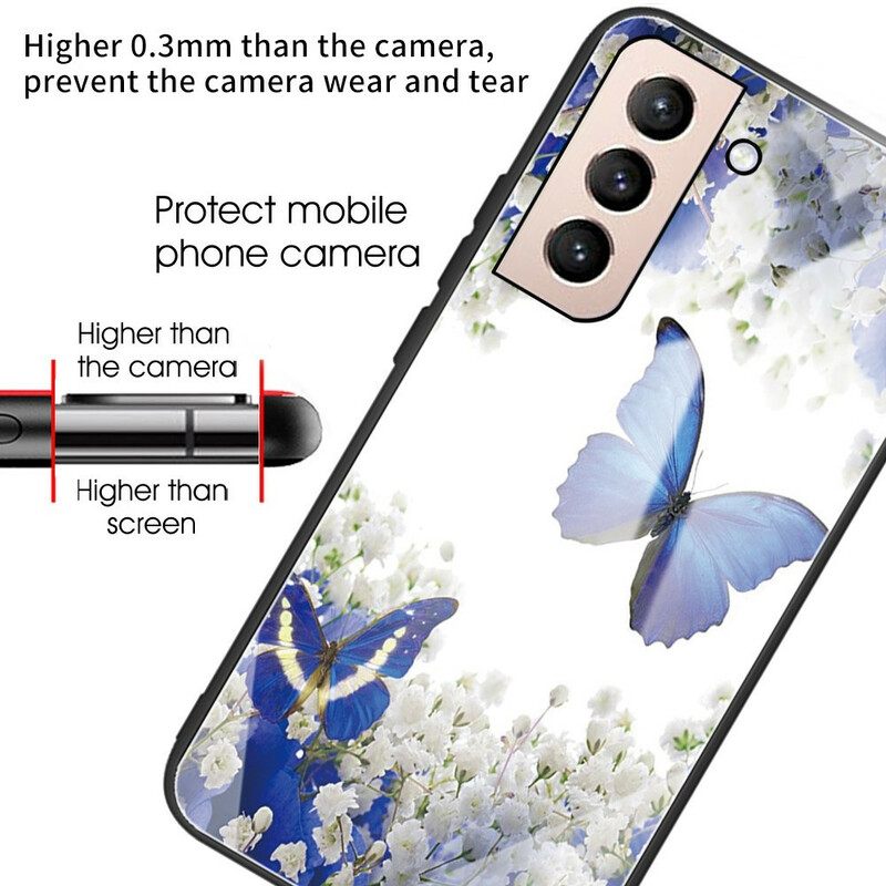 Kuori Samsung Galaxy S21 FE Tempered Glass Butterflies Design