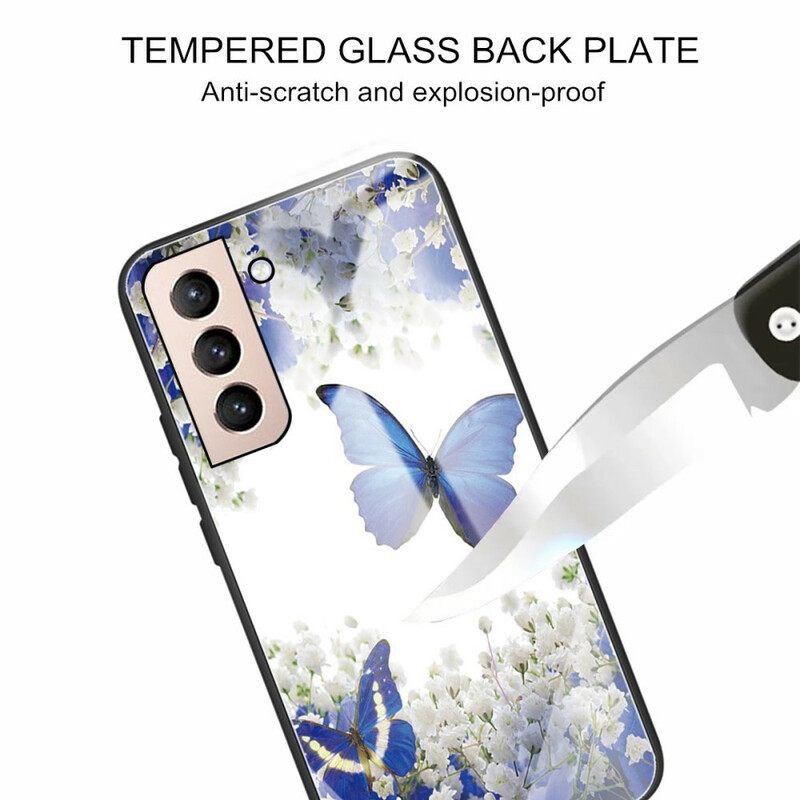 Kuori Samsung Galaxy S21 FE Tempered Glass Butterflies Design