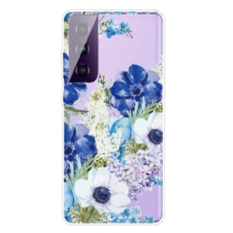 Kuori Samsung Galaxy S21 FE Watercolour Blue Flowers