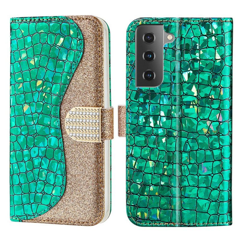 Nahkakotelo Samsung Galaxy S21 FE Croco Diamonds