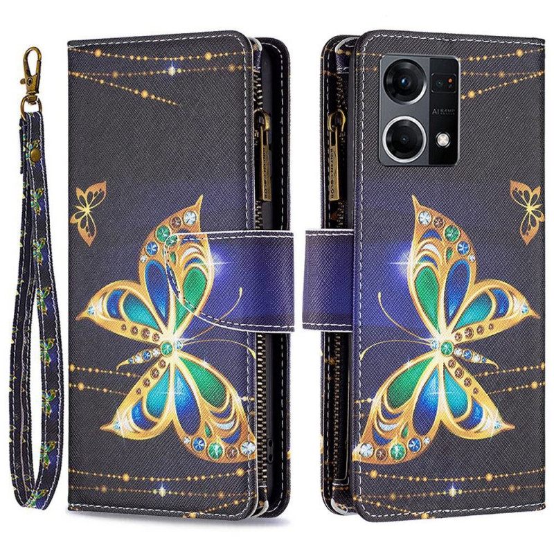 Kotelot Oppo Reno 7 Royal Butterfly Vetoketjullinen Pussi