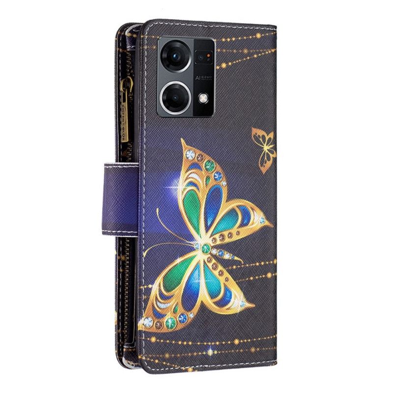 Kotelot Oppo Reno 7 Royal Butterfly Vetoketjullinen Pussi