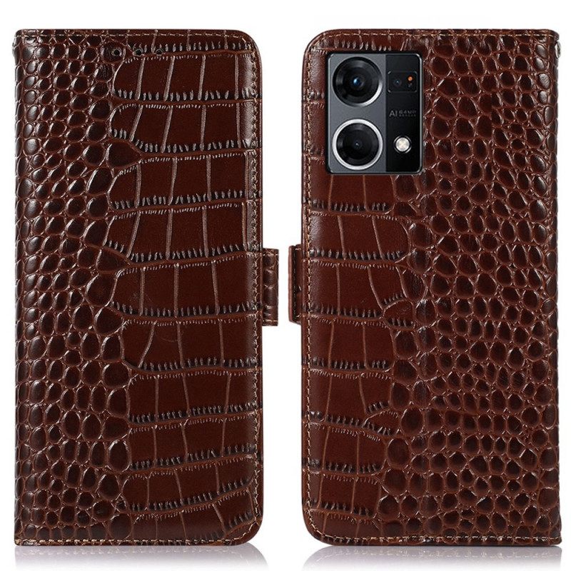 Nahkakotelo Oppo Reno 7 Crocodile Style Aitoa Nahkaa Rfid