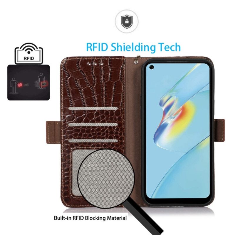 Nahkakotelo Oppo Reno 7 Crocodile Style Aitoa Nahkaa Rfid