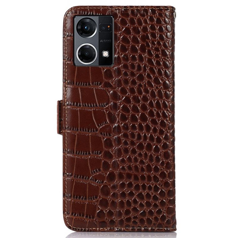 Nahkakotelo Oppo Reno 7 Crocodile Style Aitoa Nahkaa Rfid