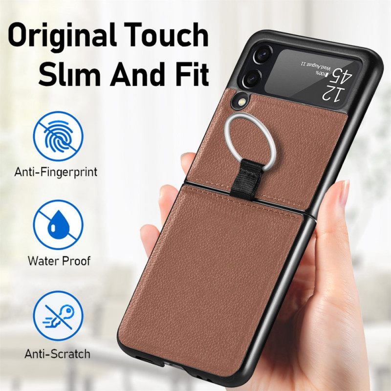 Case Samsung Galaxy Z Flip 3 5G Kotelot Flip Nahkaefekti Renkaalla