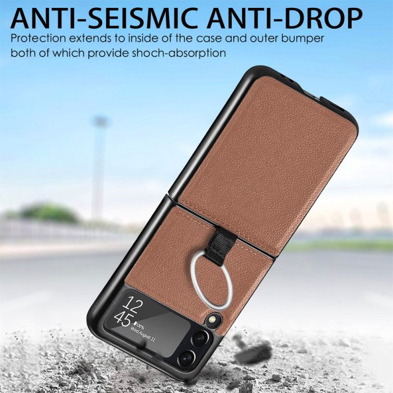 Case Samsung Galaxy Z Flip 3 5G Kotelot Flip Nahkaefekti Renkaalla