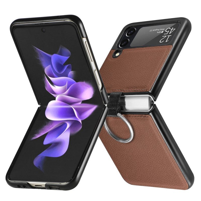 Case Samsung Galaxy Z Flip 3 5G Kotelot Flip Nahkaefekti Renkaalla