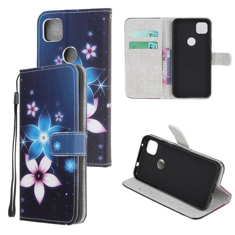 Flip Case Google Pixel 4a Suojaketju Kuori Lunar Strap Flowers