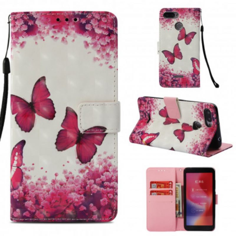 Kotelot Xiaomi Redmi 6A Red Butterflies