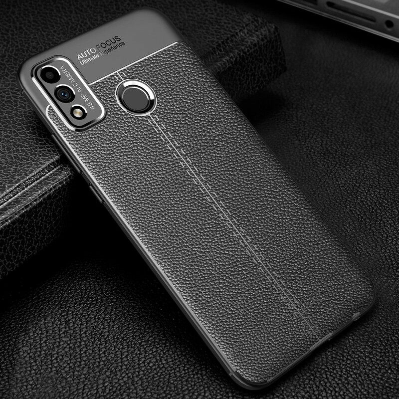 Case Honor 9X Lite Double Line Litchi Leather Effect