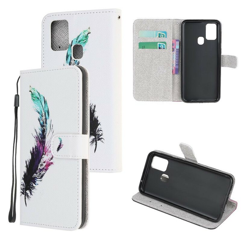 Flip Case Honor 9X Lite Suojaketju Kuori Feather Kaulanauhalla