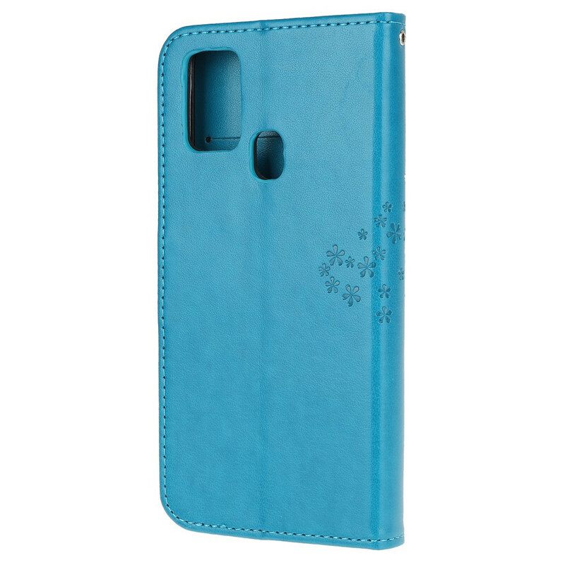 Flip Case Honor 9X Lite Suojaketju Kuori Tree Ja Pöllöt Hihnalla