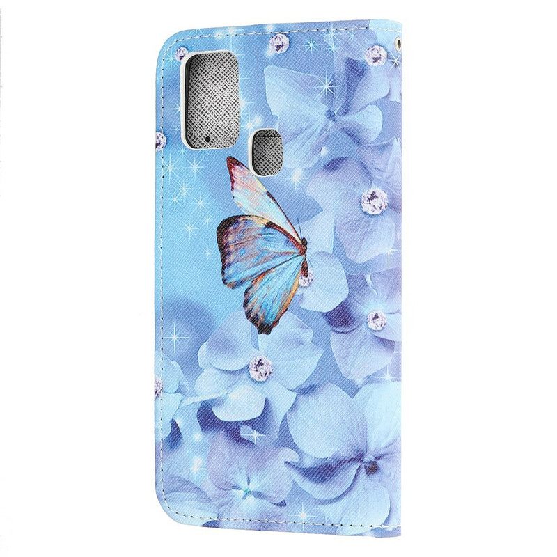 Kotelot Honor 9X Lite Suojaketju Kuori Diamond Butterflies Hihnalla