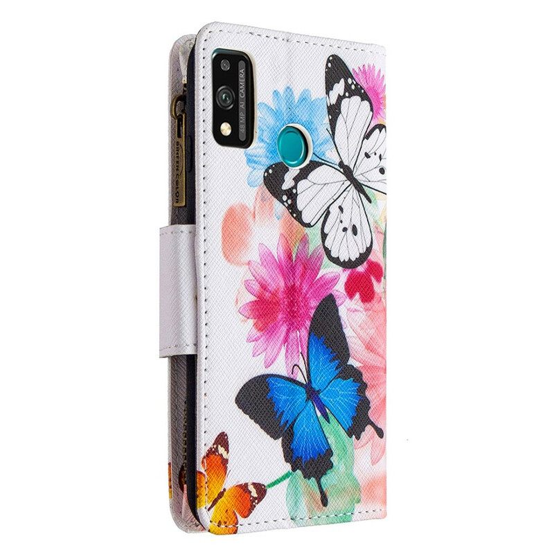 Nahkakotelo Honor 9X Lite Butterflies Vetoketjullinen Tasku