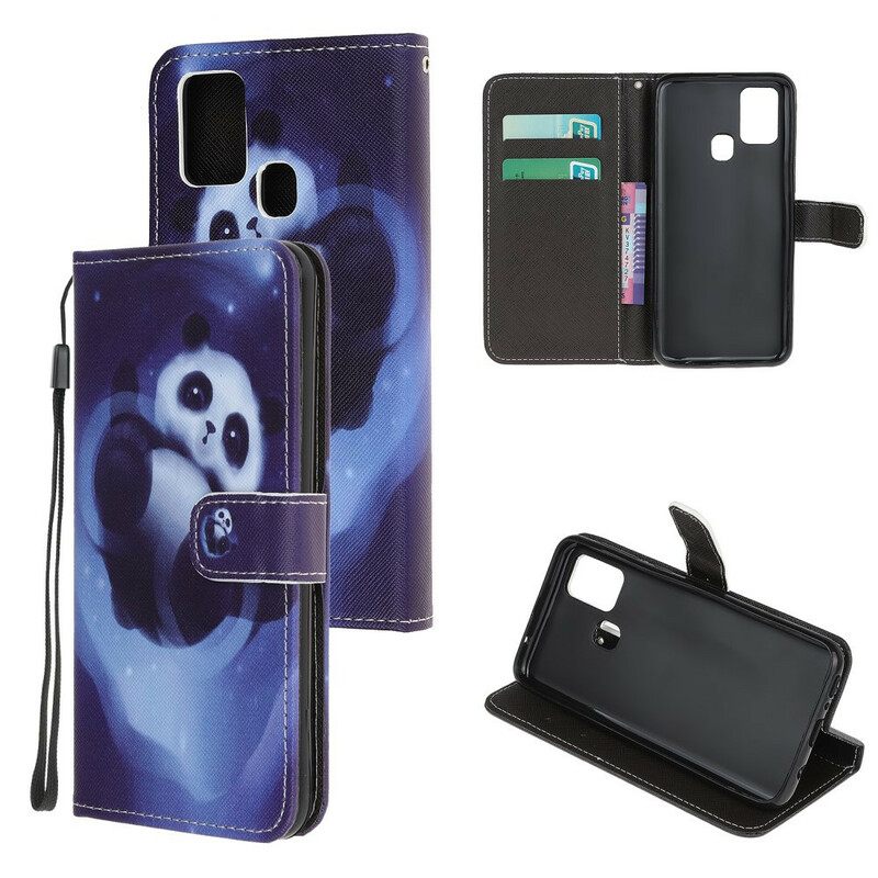 Nahkakotelo Honor 9X Lite Suojaketju Kuori Panda Space Lanyard