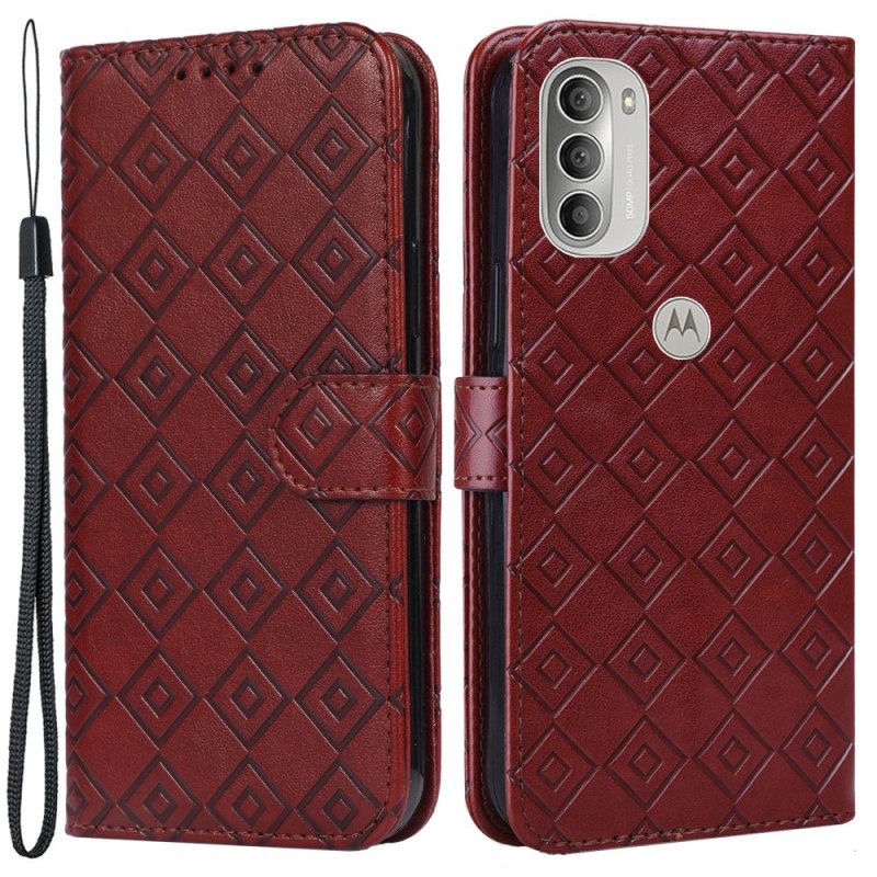 Flip Case Moto G51 5G Keinonahkainen Ruudullinen Kuvio